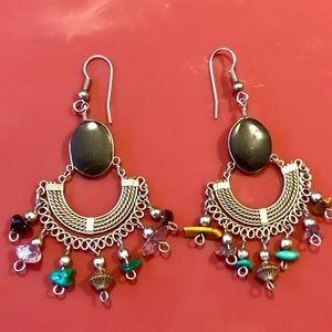Boho Vintage mixed stone chandelier earrings